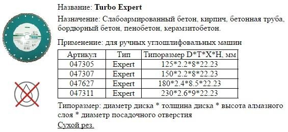 Диск отрезной алмазный Для сухой резки 1A1R 115х2,2х8х22,23  Turbo  Expert с непрерывной реж. кромкой — фото товара